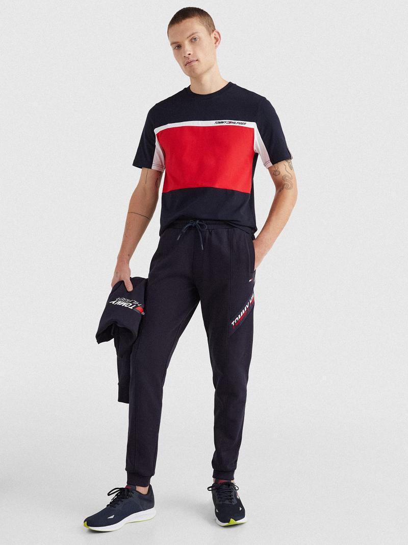 Férfi Tommy Hilfiger Logo Tape Jogger Nadrág Sötétkék | HU 1134VRW